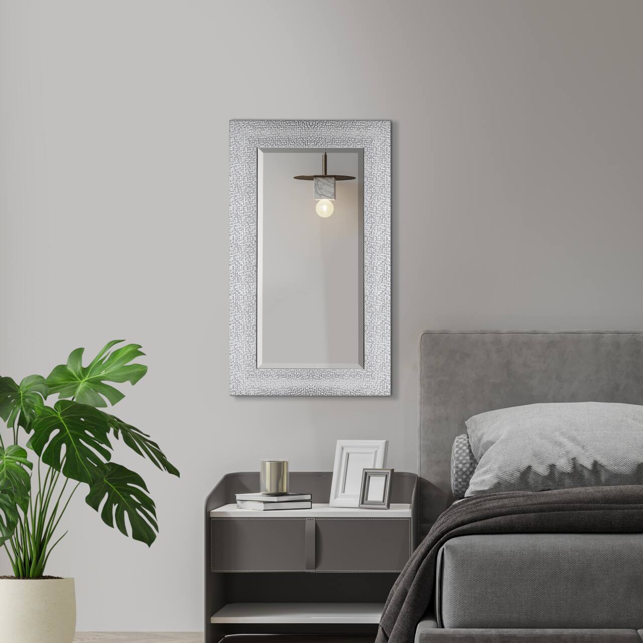 Head West 29" Chrome & White Tile Textured Frame Vanity Mirror